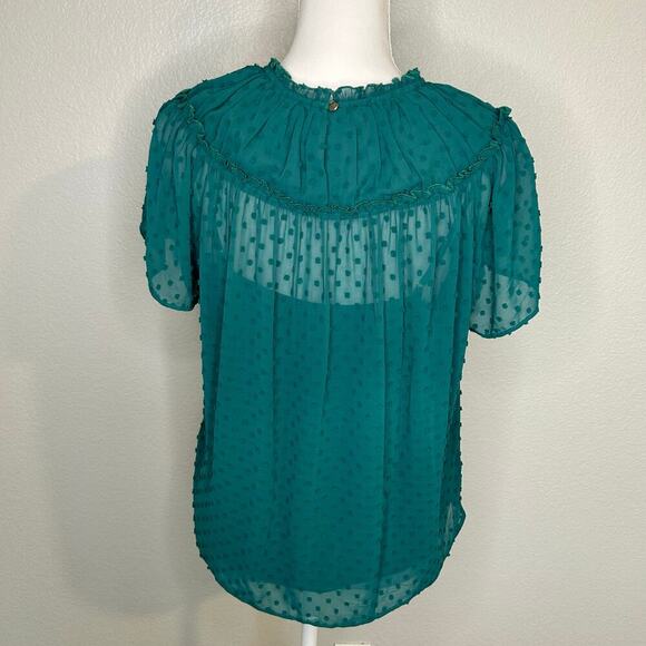 J.Crew green short sleeve blouse with inner removable tank ruffle collar size S - Picture 5 of 14